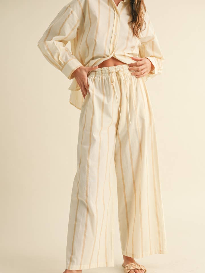 MIOU MUSE - Wholesale Pants - Women's - P4447ST STRIPE STRAIGHT LEGS PANTS WITH ELASTIC BAND
