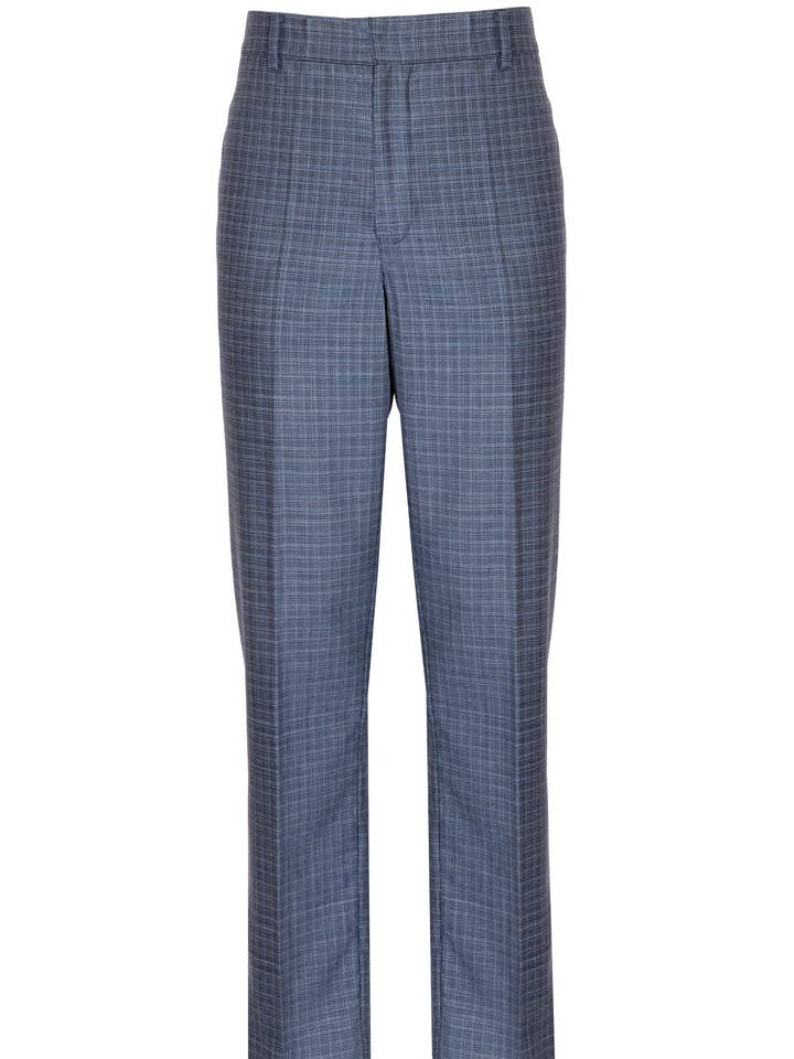 Raka byxor med pressveck i blått och vitt mönstrat ulltyg för wholesale av Eyelet Milano