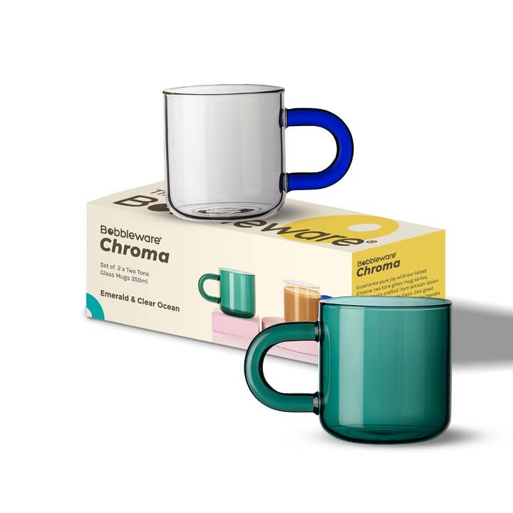 Bobbleware - Wholesale Coffee mug - Chroma Two Tone Glass Mugs - Emerald & Clear Ocean