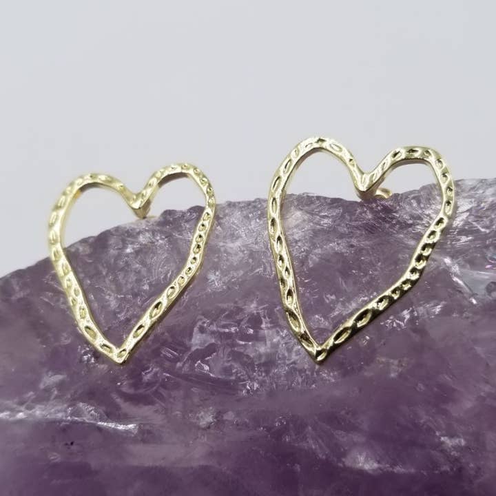 Hammered Heart Gold Earrings for wholesale by magnolia jewelry