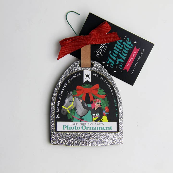 Hunt Seat Paper Co. – wholesale Ornament – Stirrup Iron Photo Ornament for Equestrian Holiday