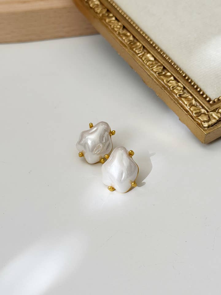 Mega Pearl Abstract Studs for wholesale by Earth + Clay Collective
