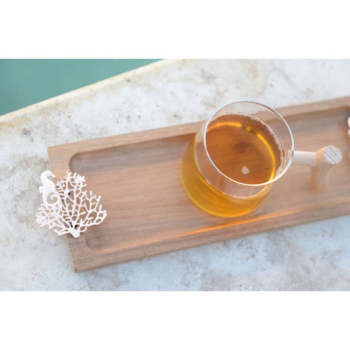 AULICA – Großhandel Deko-Tablett – Holztablett mit roségoldener Korallendekoration 42x13x3cm3