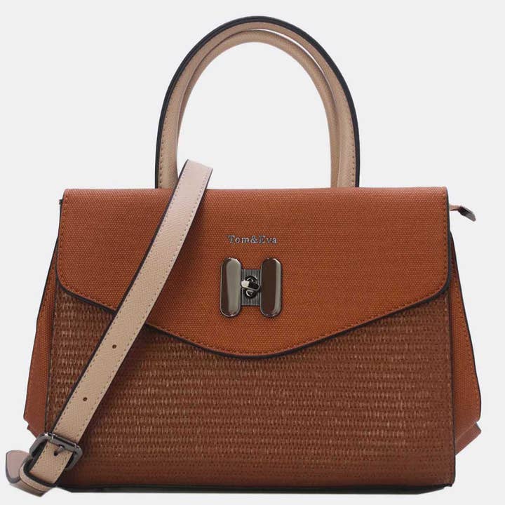 Tom&Eva (F.D.M diffusion) - Wholesale Top Handle Bag - Women's - Straw Effect Handbag with Decorative Flap 24B-602511