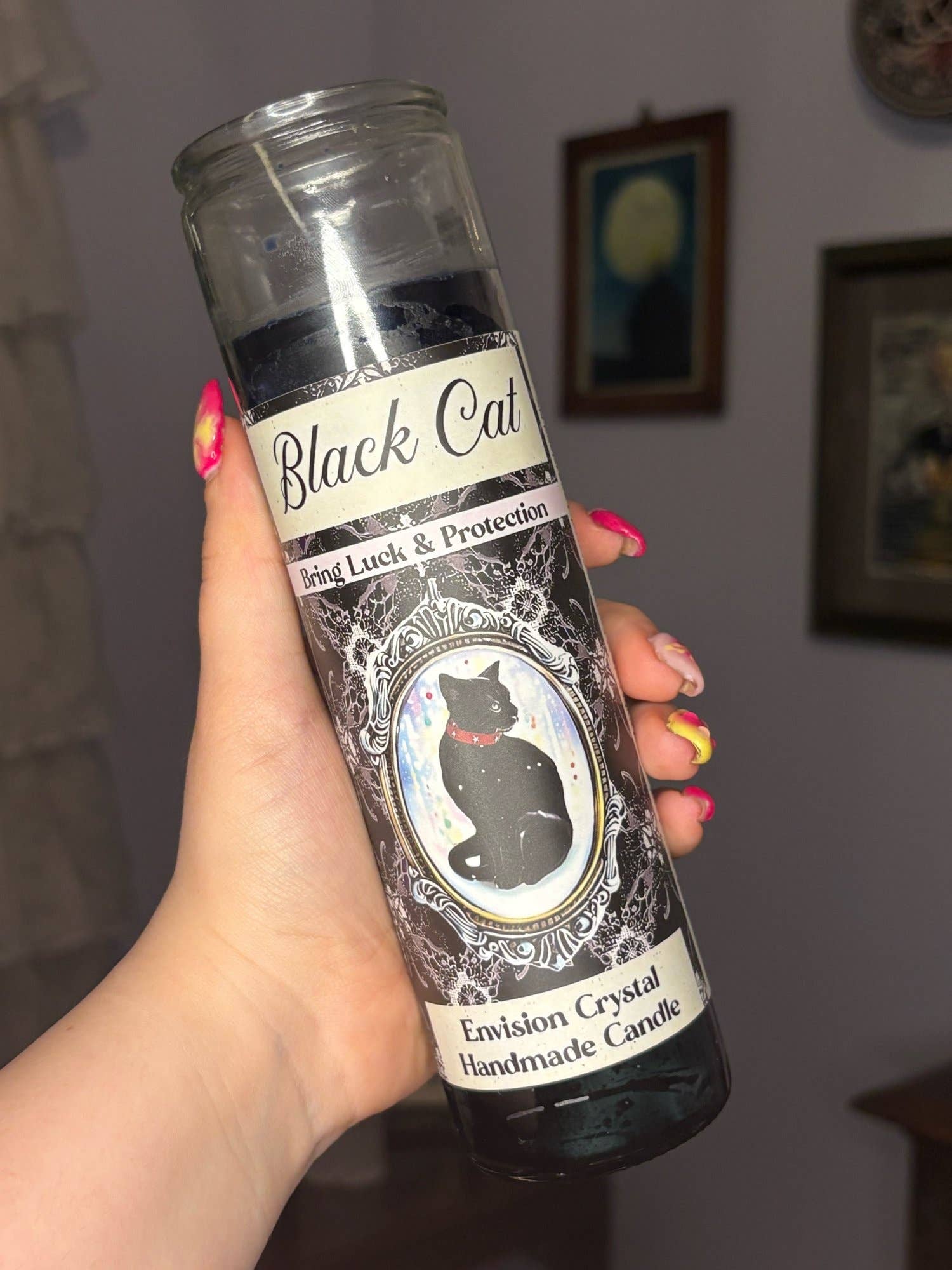 Envision Crystal - Wholesale Jar/Filled Candle - Black Cat 7-Day Candle - Scented and Blessed With Magic0
