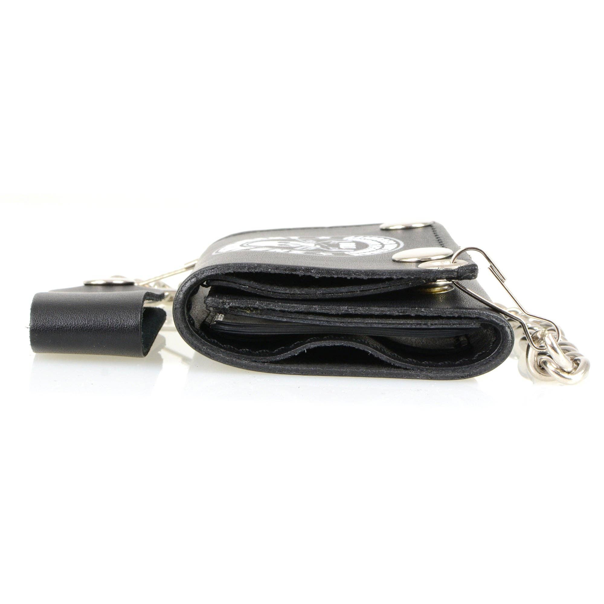 BLK Hot Leathers WLB1021 2nd Amendment Tri-fold Black Leather Wallet with Chain for wholesale on Faire6