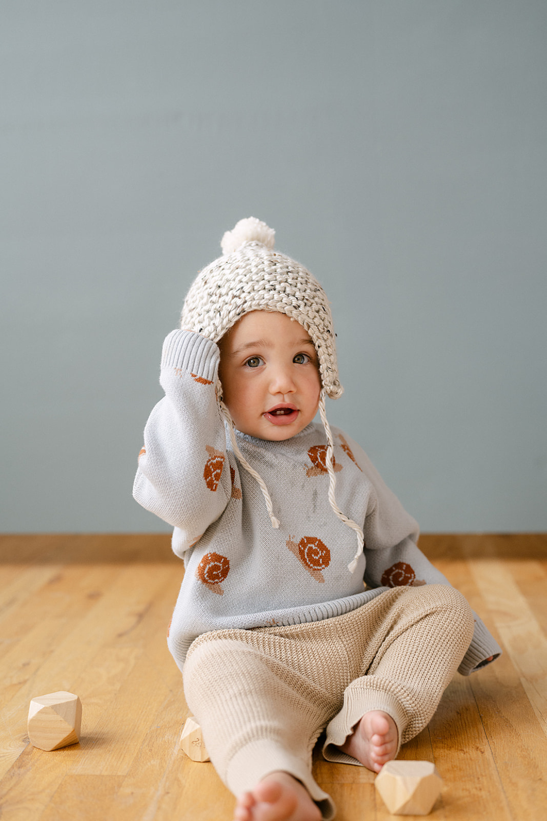 Dear Hayden - Wholesale Knit Sweater - Kids - Organic Snail Knit Sweater in Pearl Blue1