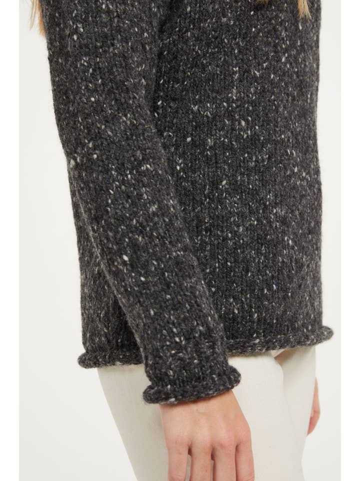 Aran Woollen Mills - Wholesale Knit Sweater - Women's - Brackloon Tweed Roll Neck Ladies Sweater - Grey