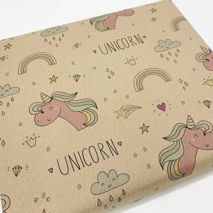 PlanetWrapIt - Wholesale Wrapping Paper Roll - Unicorn Recycled Kraft Wrapping Pape