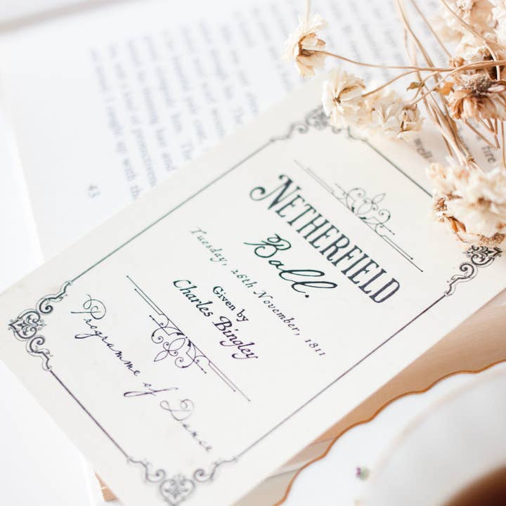 Pride and Prejudice Netherfield Ball Dance Card Bookmark for wholesale by Literary Craft Parlour