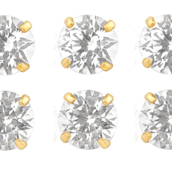 Set mit drei Ohrsteckern aus 14-karätigem Gelbgold, 6 mm, 3 Karat, rund, weißer Saphir für den Großhandel von Paris Jewelry