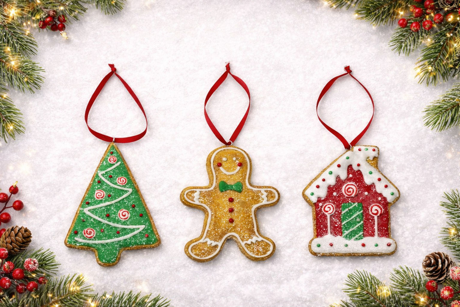 Drew Derose Design – Conjunto de ornamentos por atacado – Conjunto de Enfeites de Gengibre – Árvore, Casa & Homem Décor2