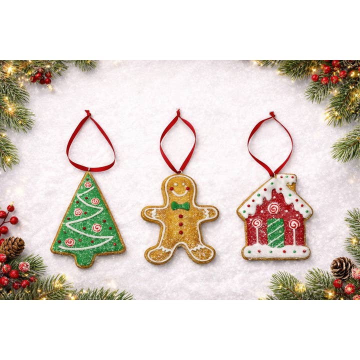 Drew Derose Design – Conjunto de ornamentos por atacado – Conjunto de Enfeites de Gengibre – Árvore, Casa & Homem Décor2