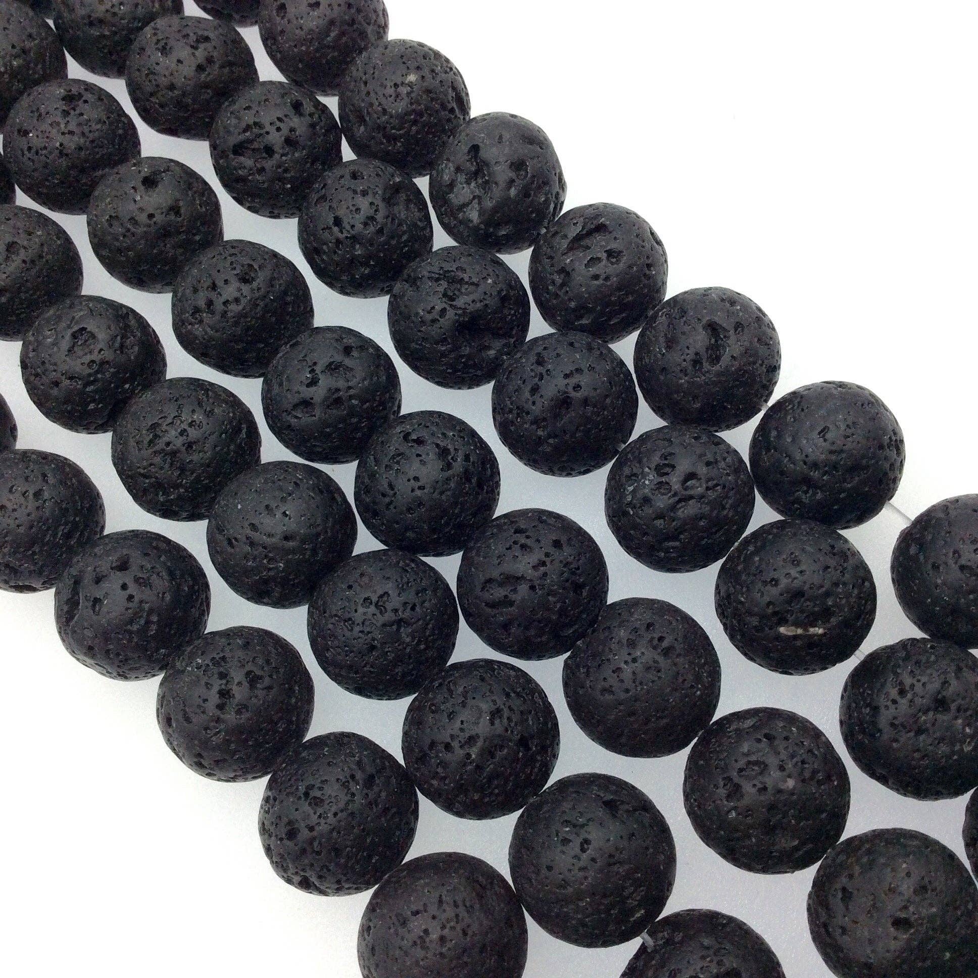 Only Beads - Wholesale Beads - 16mm Natural Black Lava Rock Beads–Waxed Round Shape,15.5"1