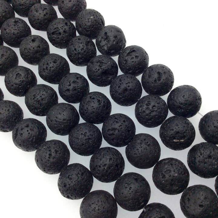 Only Beads - Wholesale Beads - 16mm Natural Black Lava Rock Beads–Waxed Round Shape,15.5"1