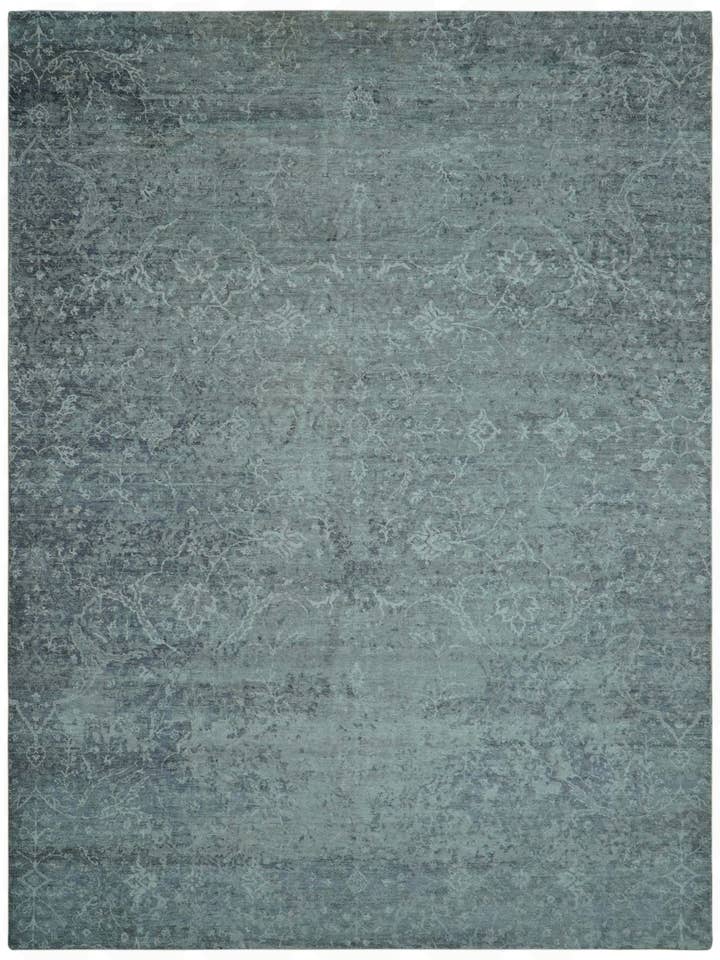 Blue And charcoal Transitional Design Hand Knotted 8.8x11.6 Wool Area Rug for wholesale by The Rug Decor, Inc.