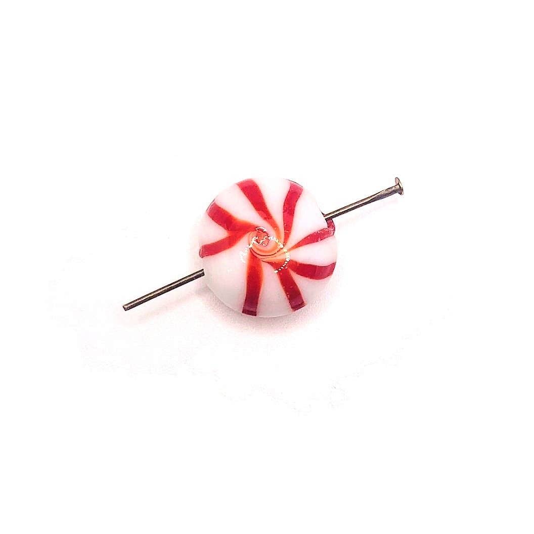 Guerrilla Charm - Wholesale Individual Charm/Pendant - Red and White Mint Candy Glass Lampwork Beads, 17x17mm2