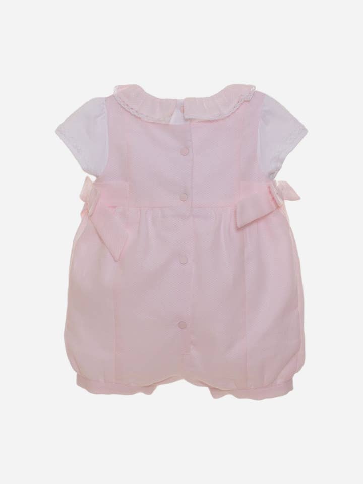 Patachou - Wholesale Bodysuit (footed) – Baby - Pink and white jumpsuit with bows1