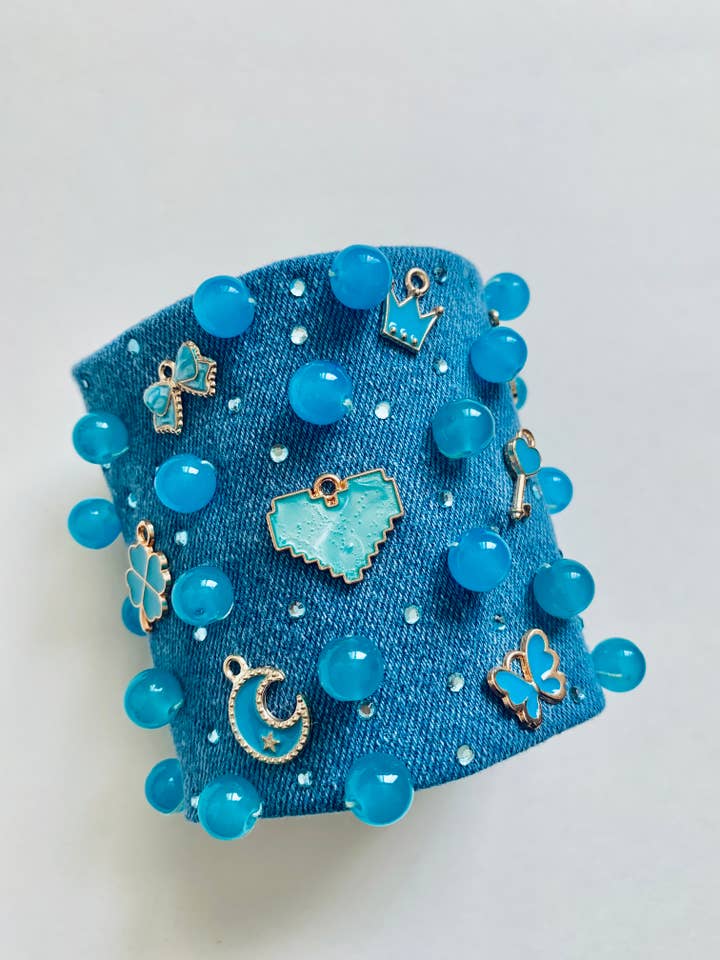 Turqueza Denim Bracelet with Charms & Beads– Boho Chic for wholesale by GARELL