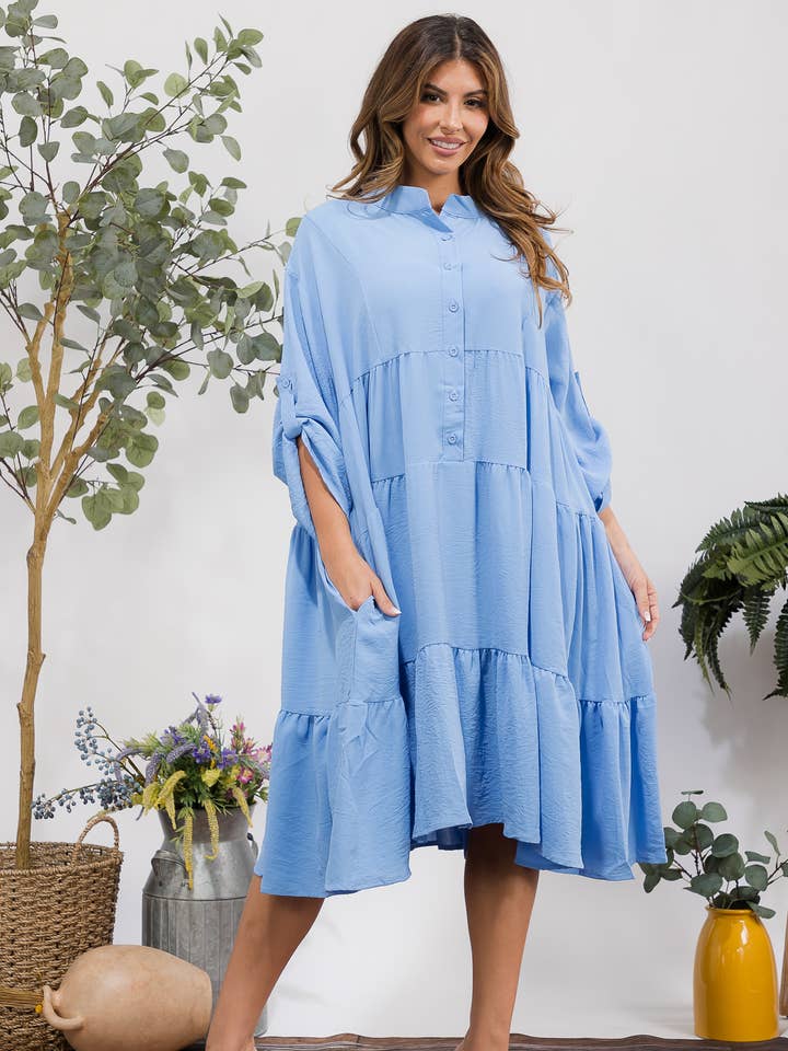 25101 Skjortklänning i lager på lager i oversize, midi-längd för wholesale av H&H Fashion Inc.