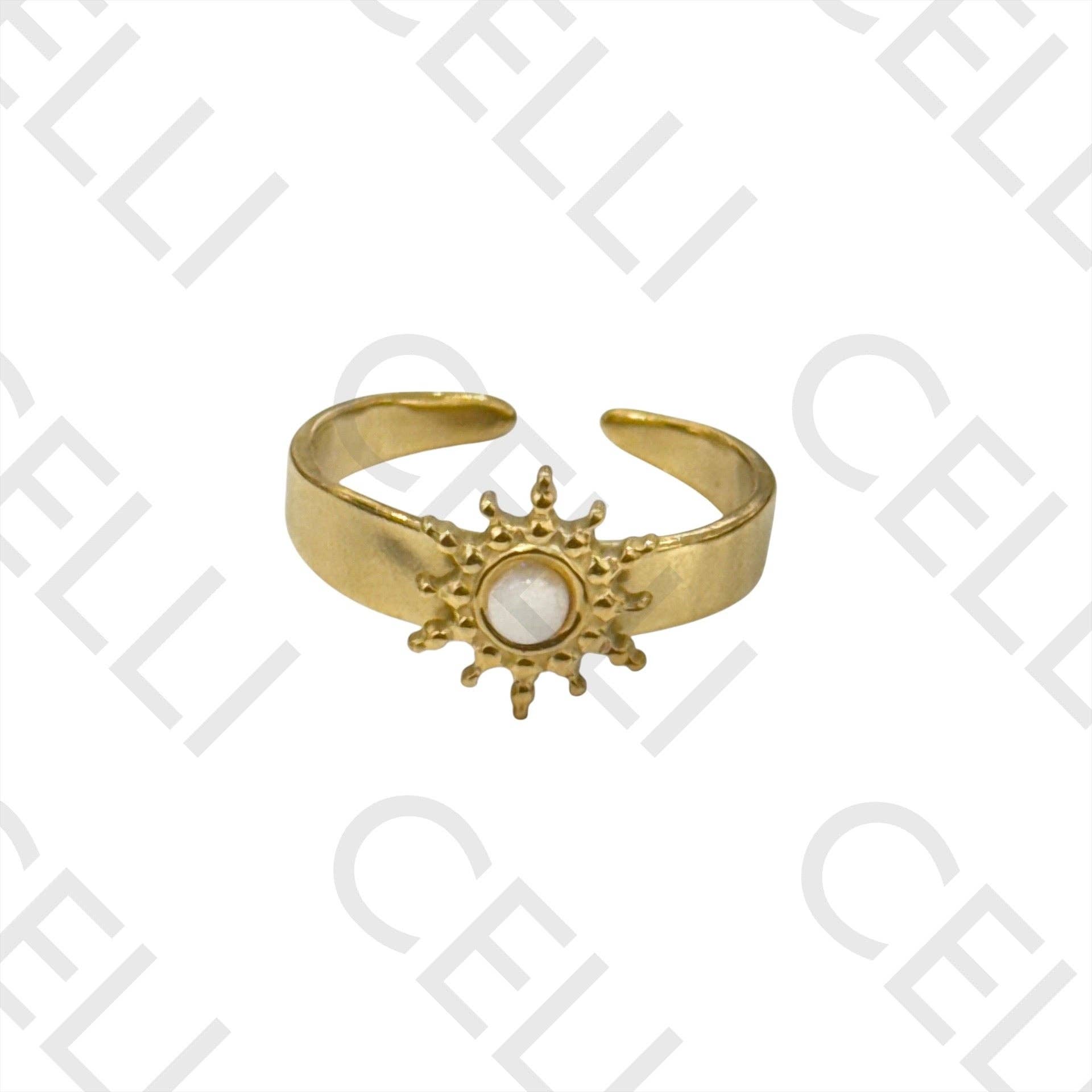 Celli Biju – Anel de banda por atacado – Anel de Aço - sol com pedras naturais0