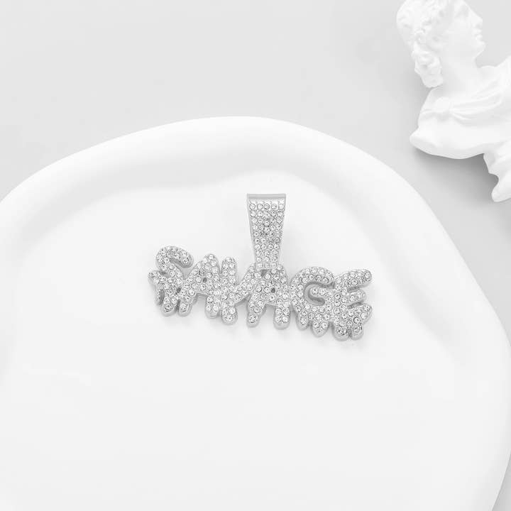 EMESLY - Wholesale Link & Chain Necklace - Miami Cuban Link Chain Pendant Necklace (SAVAGE Pendant; 13mm, Silver)3