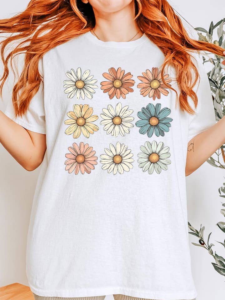 Retro tusensköna blomma grafisk tung bomulls-t-shirt för wholesale av Pink Irene Wholesale