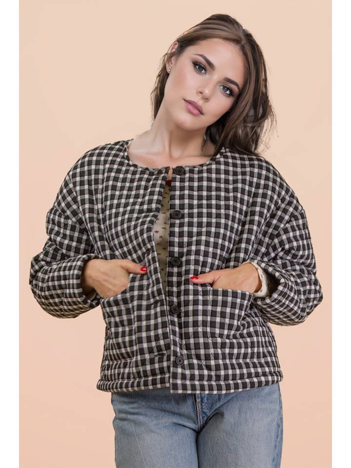 VERY J - Wholesale Jacket - Women's - NJ90419-Oversized Checkered Casual Quilt Jacket