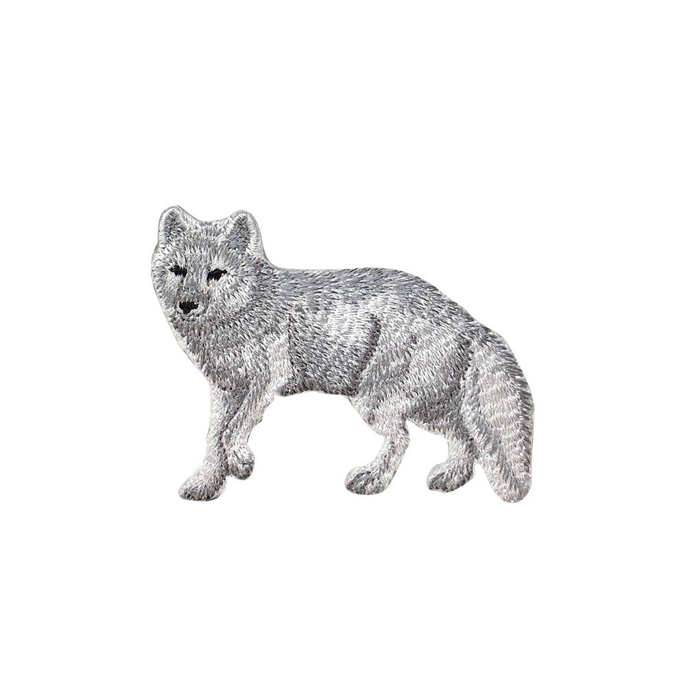 Wholesale Applique - Wholesale Patch - Arctic Fox - Natural - Full Body - Walking Left - Iron on Applique - Embroidered Patch - 697144-A