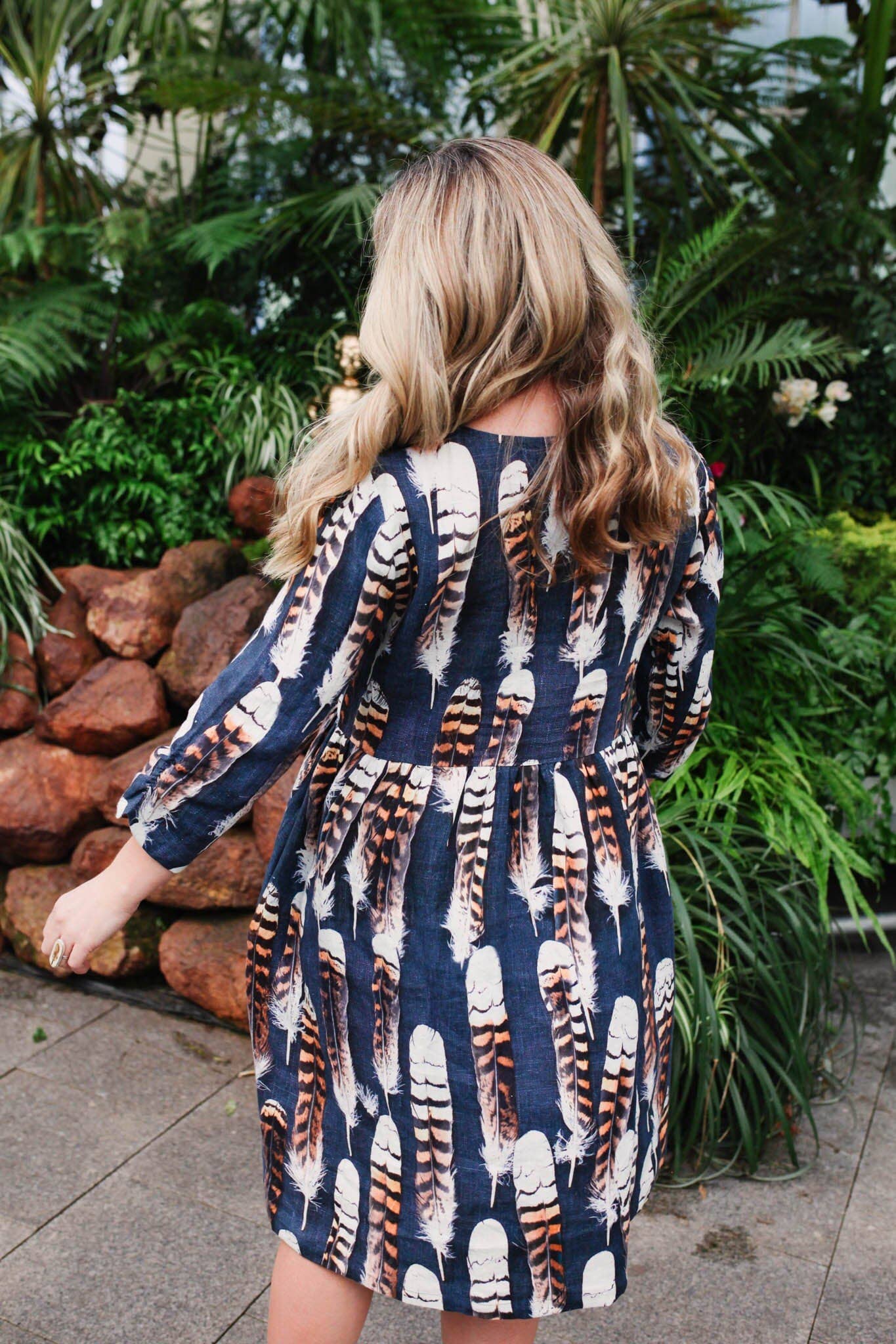 The Spotted Quoll Studio - Wholesale Dress – Women's - Organic Linen Peasant Dress - Kookaburra Feather7