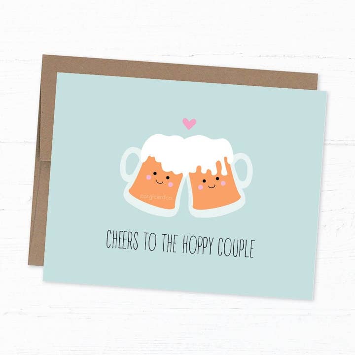 Funny Beer Wedding Card: Cheers to the Hoppy Couple for wholesale by corgicardco