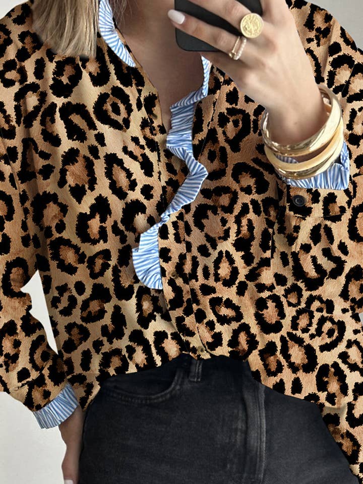 Ruffle-Trim Leopard Print Blouse for wholesale on Faire1