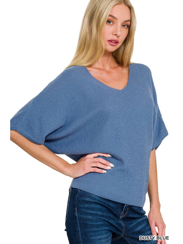 42POPS - Wholesale Knit Sweater - Women's - ',,..._ V Neck Short Sleeve Dolman Sweater5