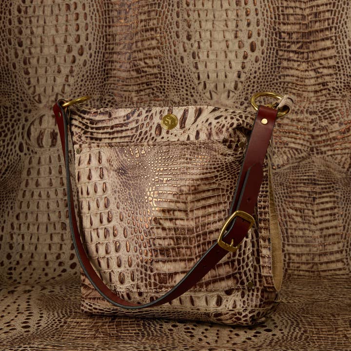 Petit cabas carré à bandoulière unique avec fermeture éclair pour la vente par SouthLife Leather Goods