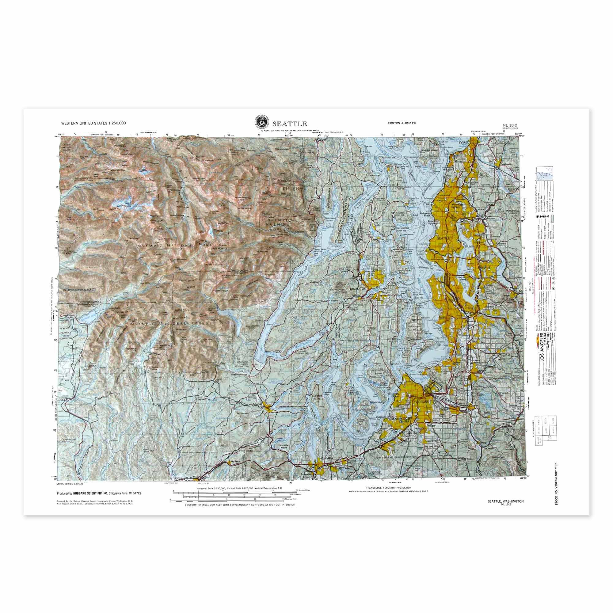 Map Shop - Wholesale Map - Seattle, WA Raised Relief Map by Hubbard0