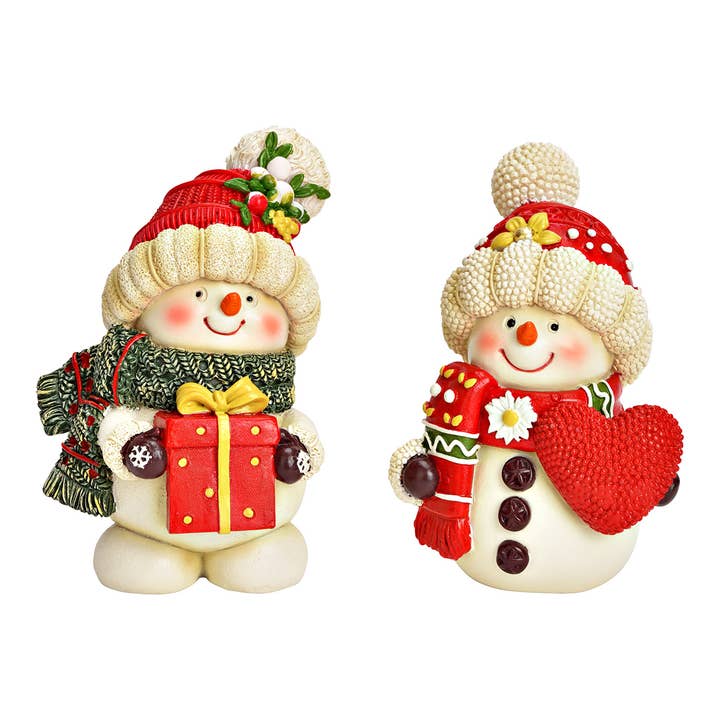 Snowman with Gift/Heart made of Poly, 2-piece, Colorful (W/H/D) 7x11x7cm for wholesale by Wurm