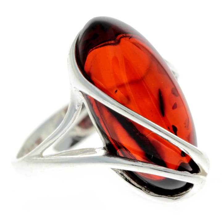 SilverAmber Jewellery - Wholesale Cocktail/Statement Ring - 925 Sterling Silver & Genuine Baltic Amber Adjustable Ring GL423A4