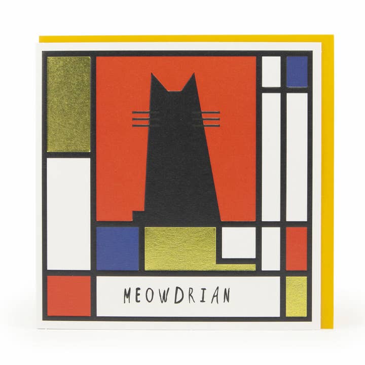 Nelson Line – Großhandel Grußkarten für den Alltag – Meowdrian — Kunstkarte mit Katzenmotiv von Piet Mondrian, 6x60