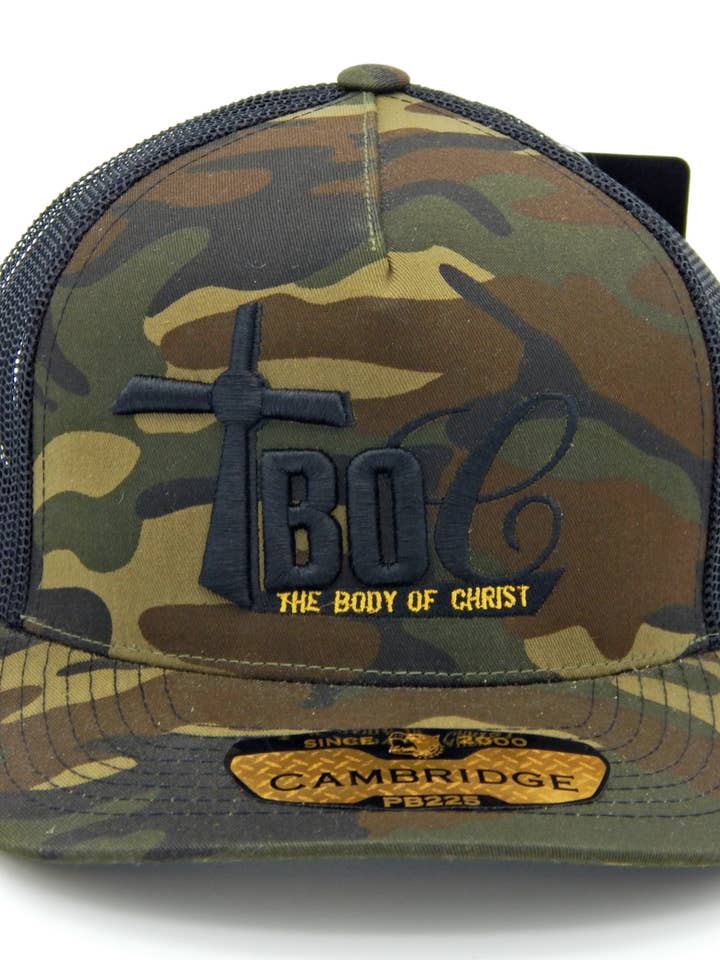 Green Camoflauge Trucker Hat (5 Panel) for wholesale by TBOC Apparel