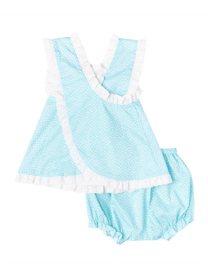 Smocked Bebe - Wholesale Clothing Set - Baby - Blue Floral Criss-Cross Top + Bloomer1
