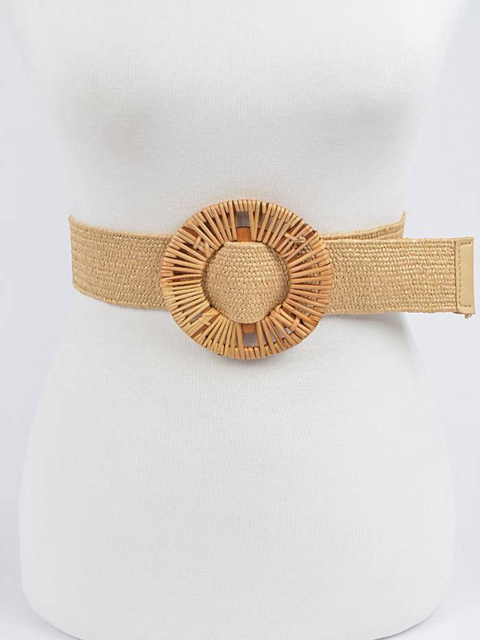 FASHION STRAW STRETCH WOOD ROUND BUCKLE BELT PB-8230 for wholesale by anbfashion