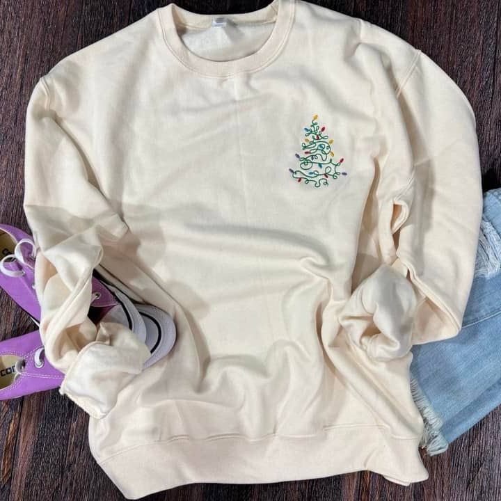 Christmas Tree Lights Embroidery Pocket Fleece for wholesale by MidWest Tees