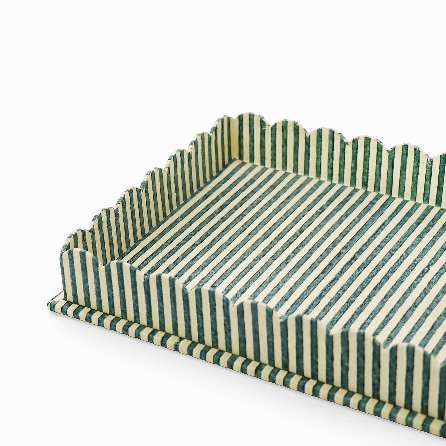 Craft Boat - Wholesale Decorative Tray - BLOCK PRINTED RECTANGULAR SCALLOPED TRAY - BLUE/BROWN 3