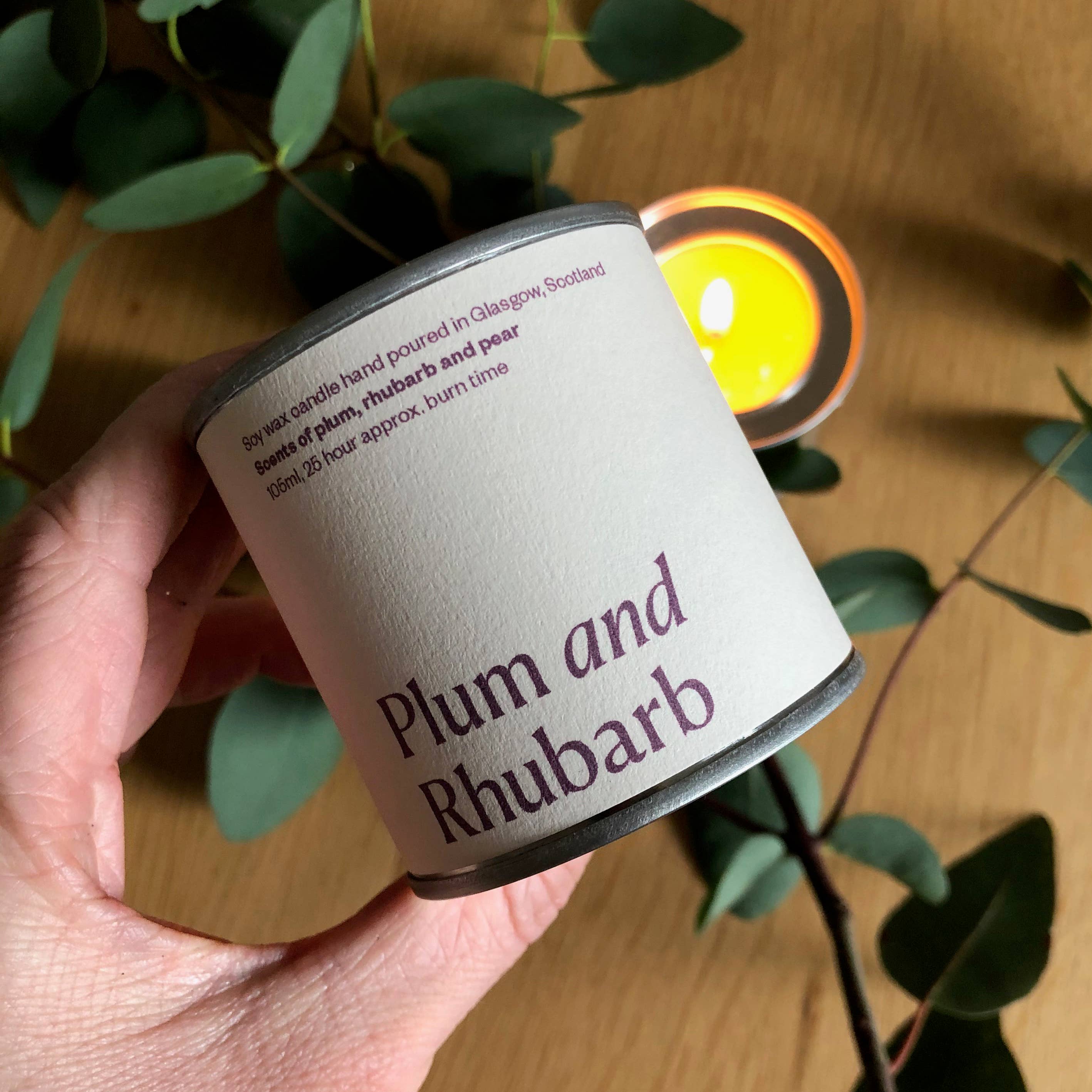 Lovat Press - Wholesale Travel Candles - Plum and Rhubarb Soy Wax Candle Tin
