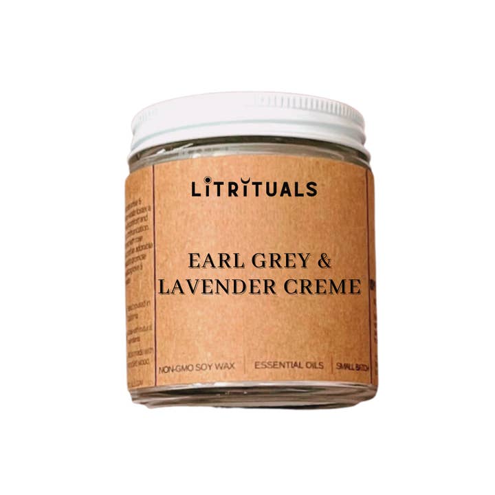 Lit Rituals - Wholesale Jar/Filled Candle - Earl Grey & Lavender Creme Soy Candle - Wooden Wick