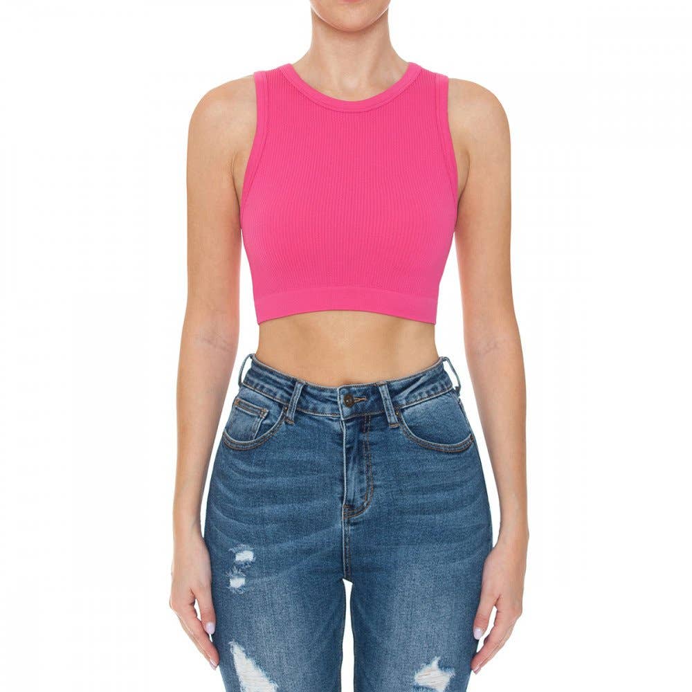 Paperdoll – Großhandel Tanktop – Damen – GERIPPTES, KURZ GESCHNITTENES, NAHTLOSES TANKTOP MIT RUNDHALSAUSSCHNITT1