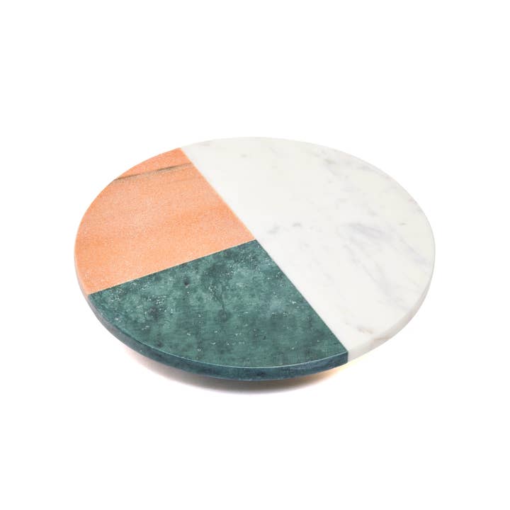 Lexi Home - Wholesale Lazy Susan - Swirl & Serve 12" Rotating Marble Lazy Susan in Pink Green