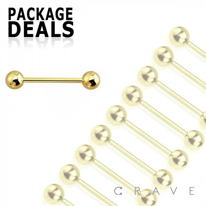 50 PCS OF GOLD PVD OVER 316L SURGICAL STEEL BARBELL WITH BAL for wholesale by CRAVE
