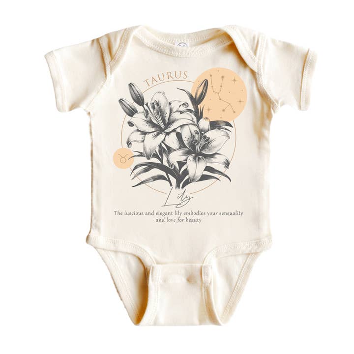 Taurus Floral Celestial - Baby Boy Girl Clothes Infant Bodysuit Funny Cute Newborn for wholesale by North Fork Forager LLC