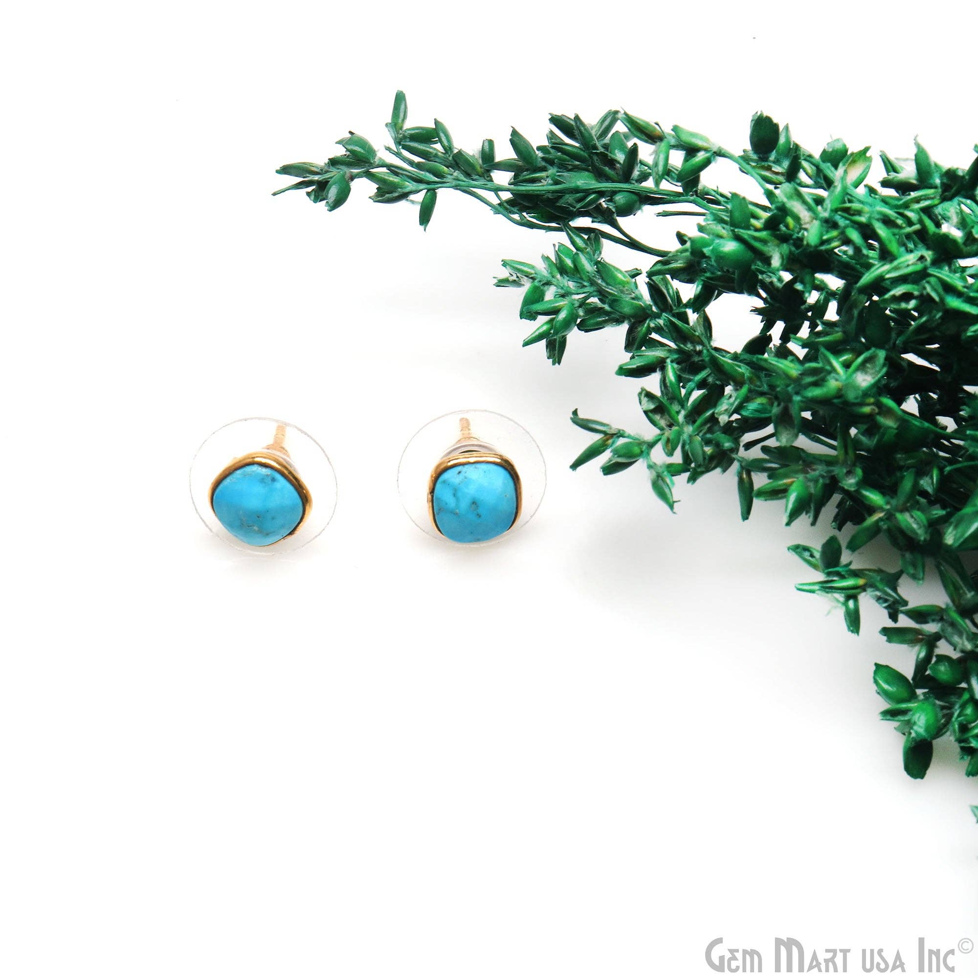 GemMartUSA – wholesale Solitärörhängen – Ädelsten Kudde Form 6mm Guldpläterade Små Studs Örhänge5